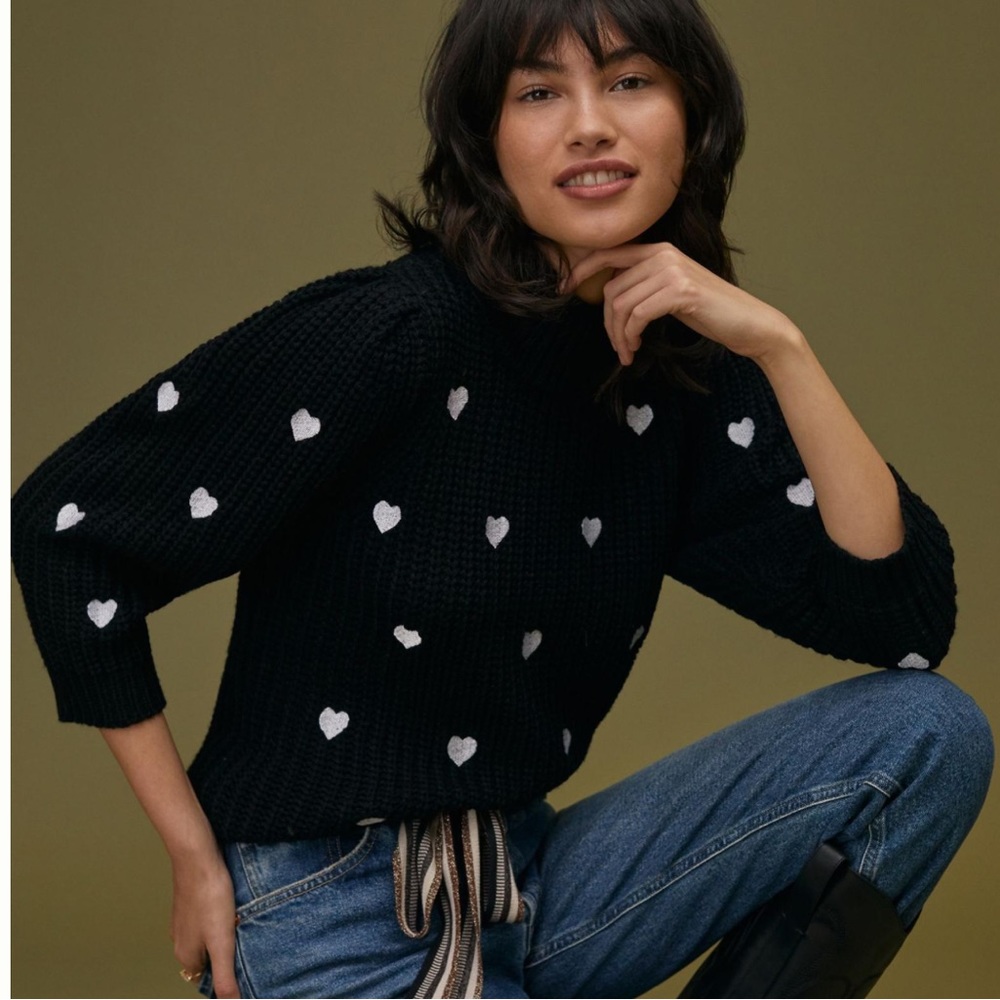 Anthropologie Hearts Mock Neck Sweater Tee